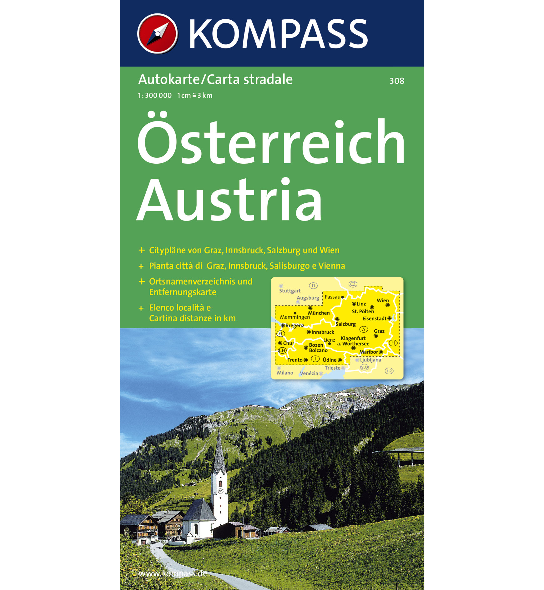 Kompass Karte N.308: Österreich - 1:300.000 Autokarte | Sportler.com