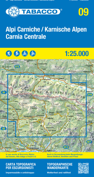 Tabacco Karte N.09 Alpi Carniche, Carnia Centrale - 1:25.000