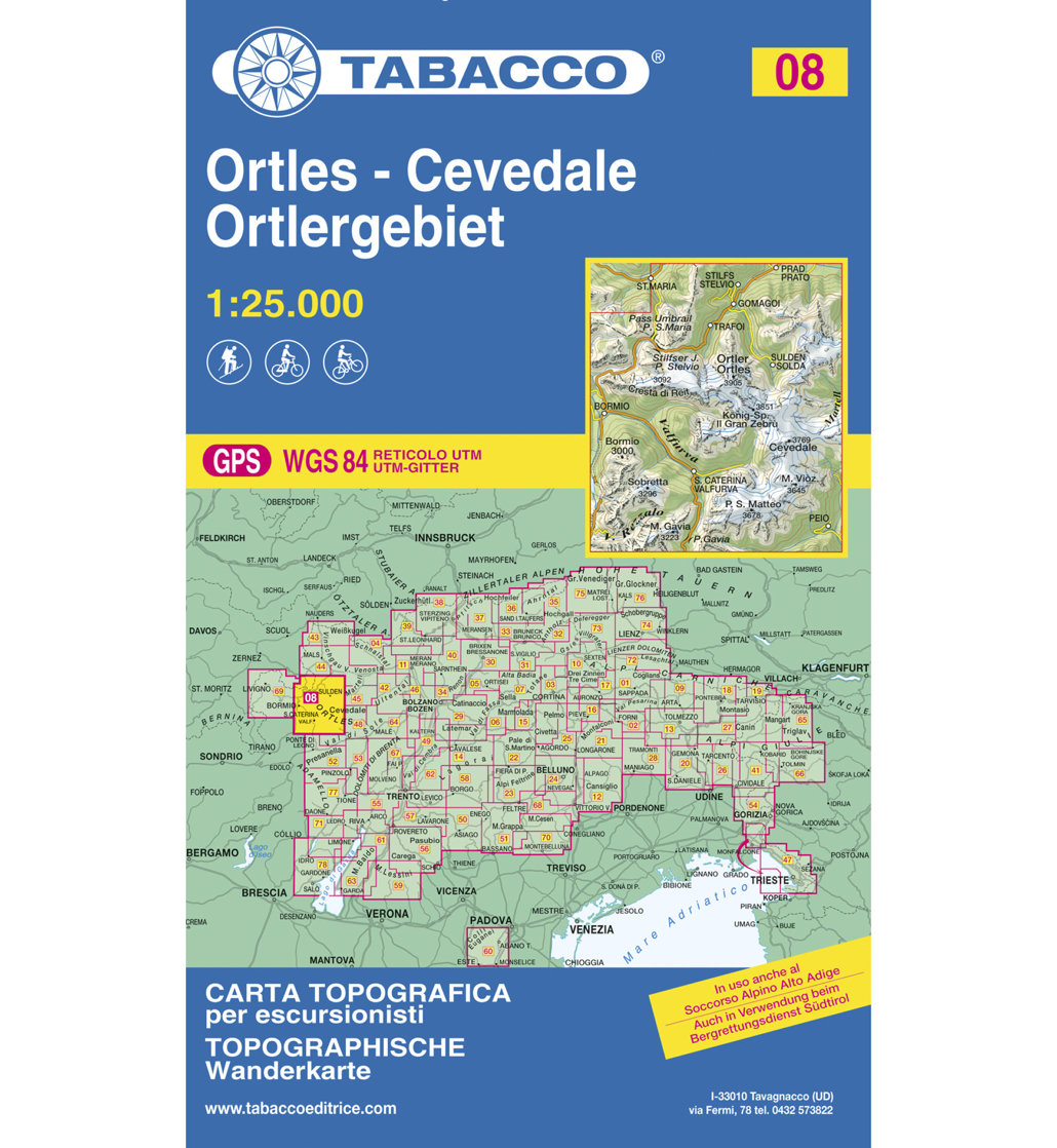 Tabacco Karte N.08 Ortles - Cevedale - Ortlergebiet - 1:25.000