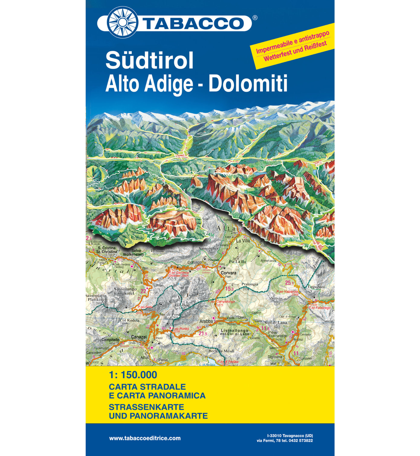 Tabacco Strassenkarte und Panoramakarte Südtirol - 1:150.000 | Sportler.com