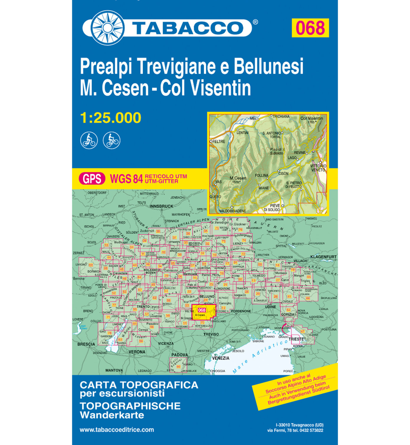 Tabacco Tabacco Karte 068: Prealpi trevigiane e Bellunesi M.Cesen - Col