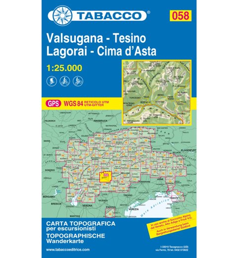 Tabacco Karte N.058 Valsugana - Tesino - Lagorai - Cima d'Asta 1:25.000