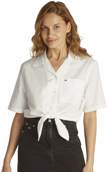 TOMMY JEANS Cropped Linen W - kurzarm Hemd - Damen, Gr. M