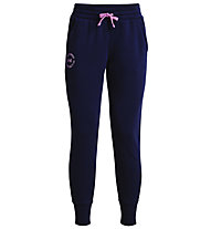 Under Armour Rival Fleece Crest - pantaloni fitness - donna, Dark Blue/Pink